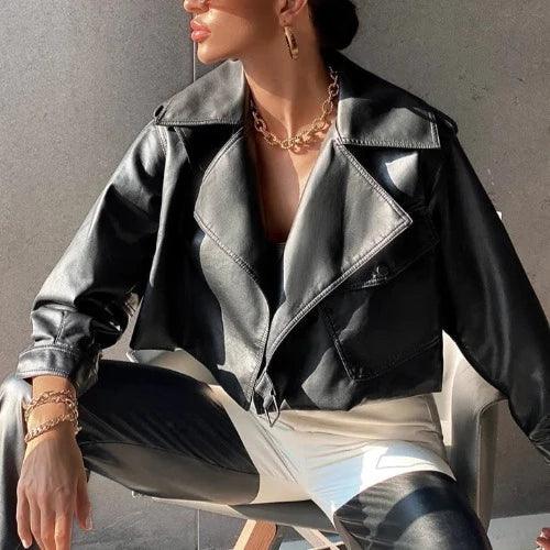 Side Buckle Faux Leather Jacket - SHExFAB