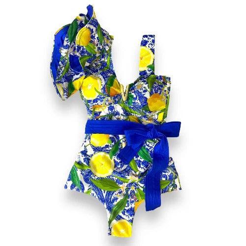 Single Ruffle Sleeve V Charm Floral Swimsuit - SHExFAB