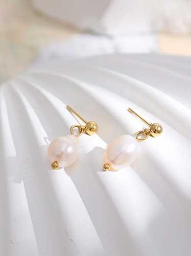 Small Natural Pearl Drop Stud Earrings - SHExFAB