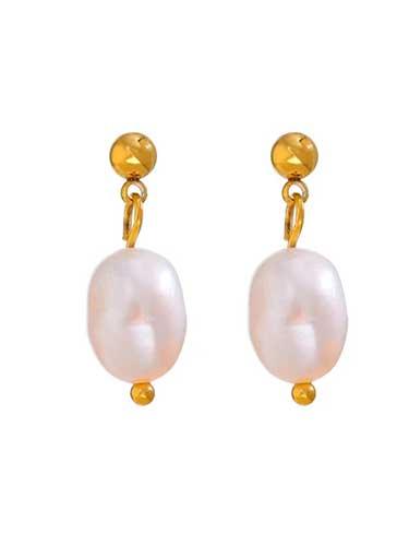 Small Natural Pearl Drop Stud Earrings - SHExFAB