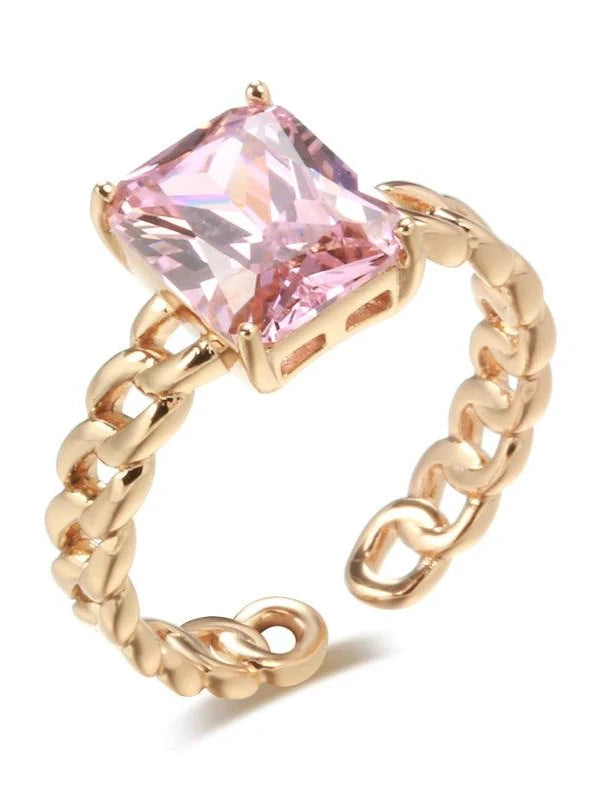 Solitaire Square Pink Cubic Zirconia Ring - SHExFAB