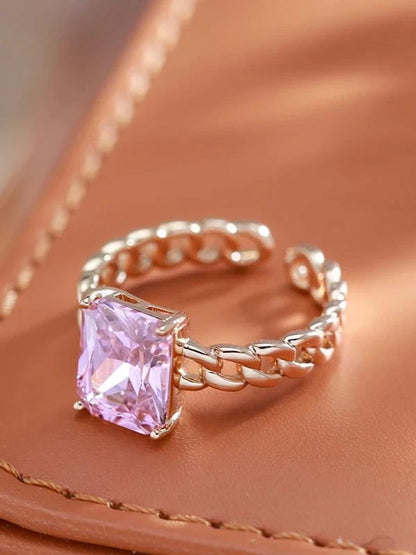 Solitaire Square Pink Cubic Zirconia Ring - SHExFAB