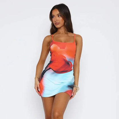 Spaghetti Strap Backless Bodycon Mini Floral Dress - SHExFAB