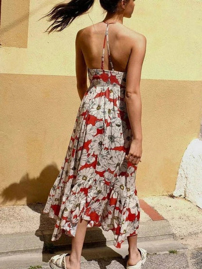 Spaghetti Strap Backless Long Summer Floral Dress - SHExFAB