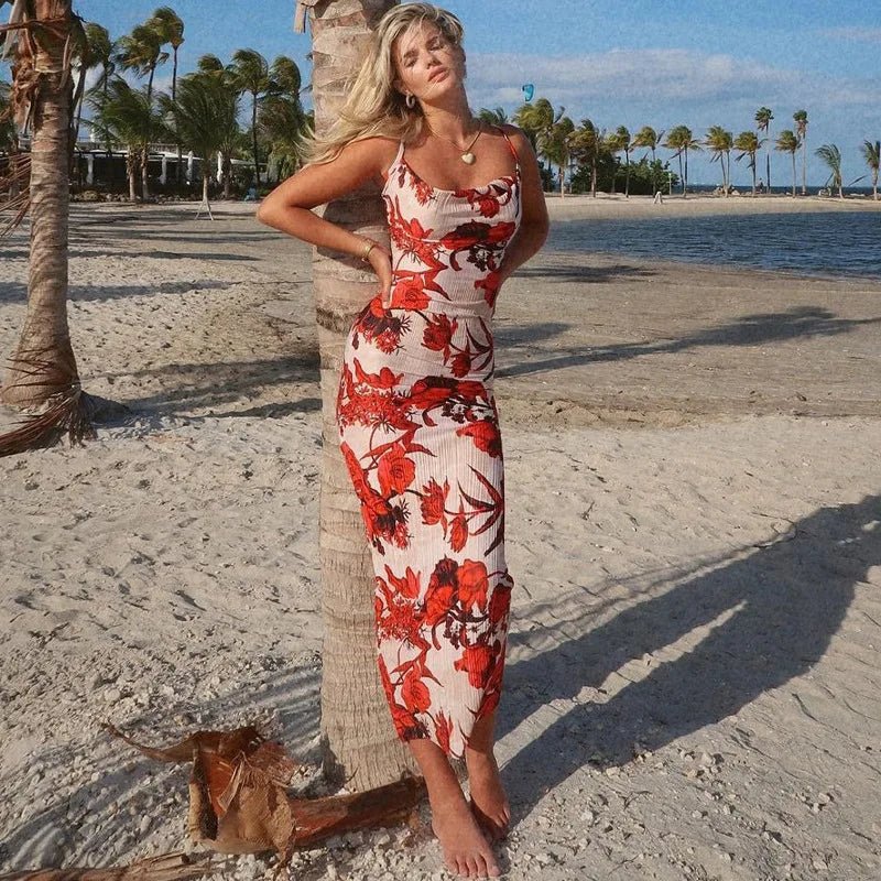 Spaghetti Strap Floral Maxi Slip Dress - SHExFAB