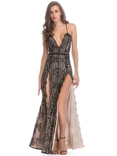 Spaghetti Strap High Split Long Evening Dress - SHExFAB