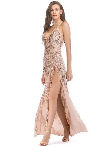 Spaghetti Strap High Split Long Evening Dress - SHExFAB