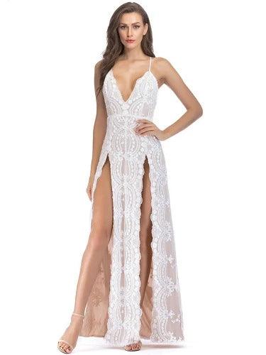 Spaghetti Strap High Split Long Evening Dress - SHExFAB