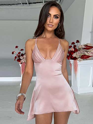 Spaghetti Strap Satin Mini Slip Cami Dress - SHExFAB