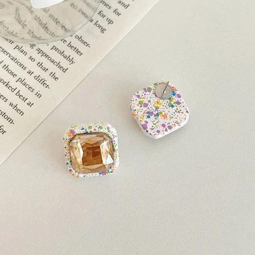 Sparkle Crystal Small Square Stud Earrings - SHExFAB