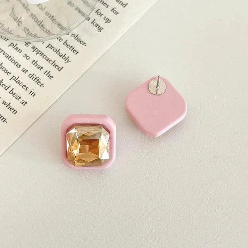 Sparkle Crystal Small Square Stud Earrings - SHExFAB