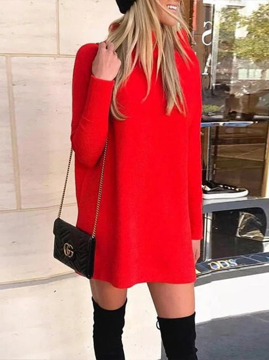 Stand Collar Long Sleeve Casual Mini Dress - SHExFAB