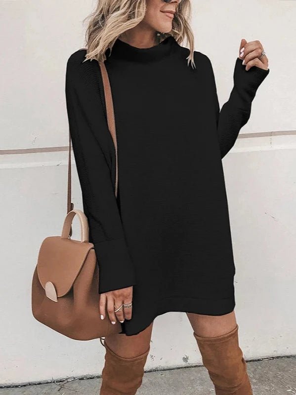 Stand Collar Long Sleeve Casual Mini Dress - SHExFAB