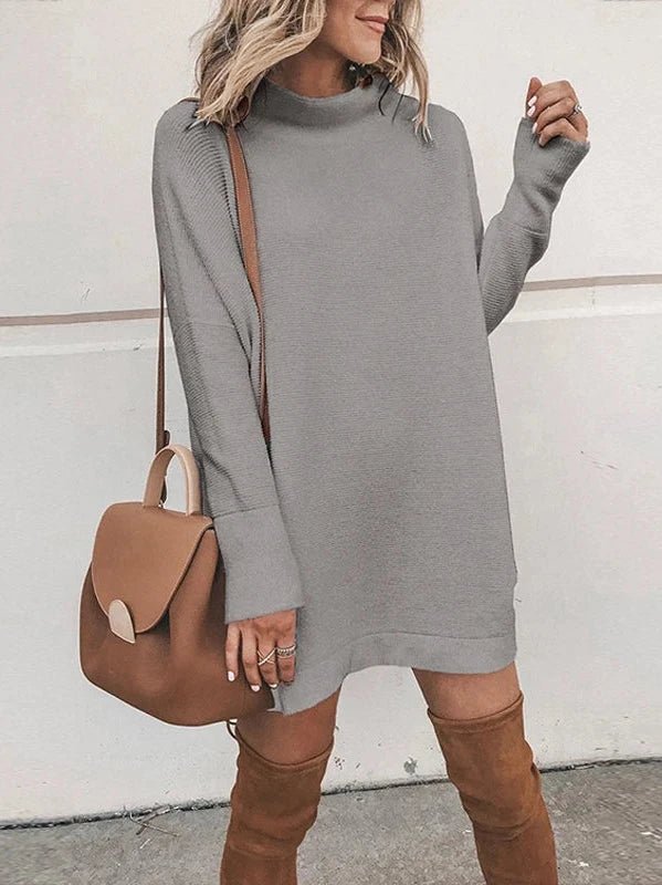 Stand Collar Long Sleeve Casual Mini Dress - SHExFAB