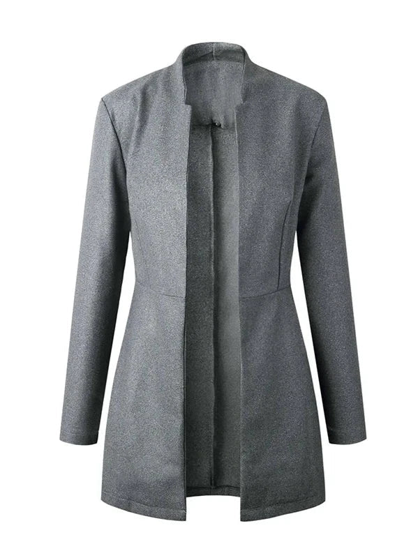 Stand Collar Slim Waist Long Blazer Jacket - SHExFAB