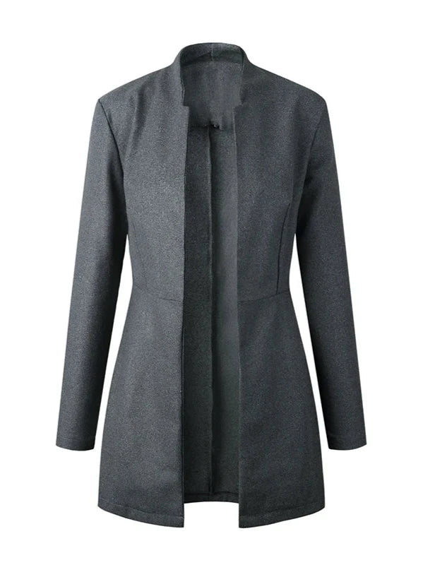 Stand Collar Slim Waist Long Blazer Jacket - SHExFAB