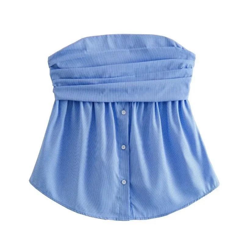 Strapless Chiffon Fold Short Shirt Top - SHExFAB