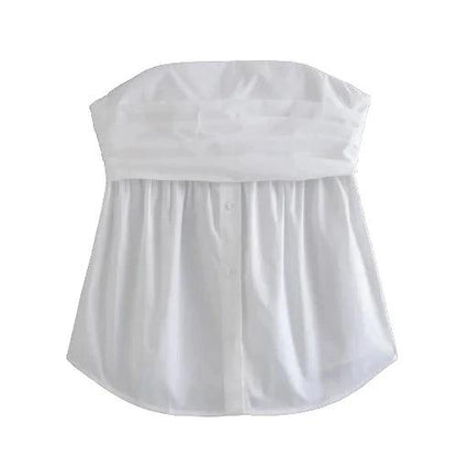 Strapless Chiffon Fold Short Shirt Top - SHExFAB