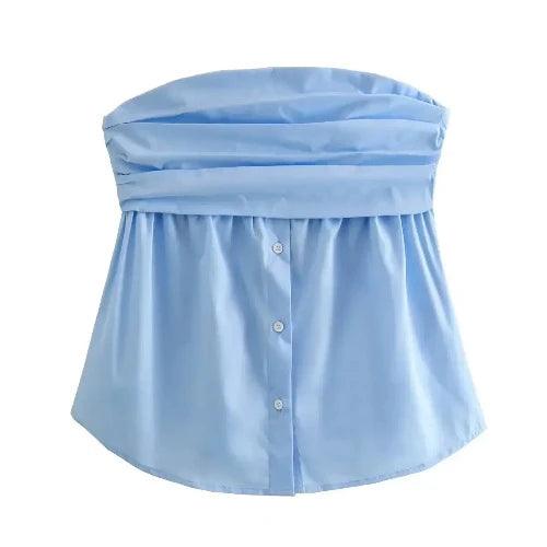 Strapless Chiffon Fold Short Shirt Top - SHExFAB