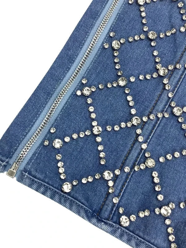 Strapless Cross Rhinestone Denim Corset Cami Top - SHExFAB