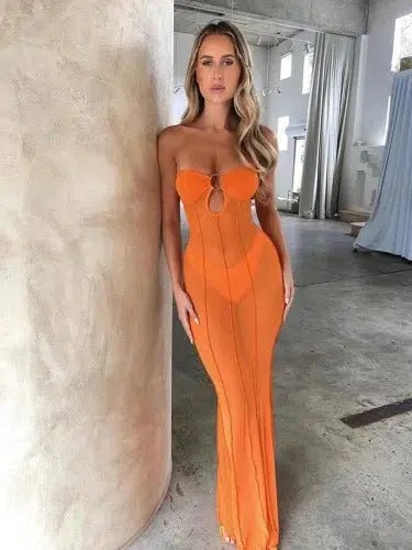 Strapless Mesh Long Mermaid Dress - SHExFAB