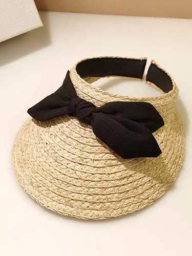 Straw Sun Visor Hat with Bow - SHExFAB