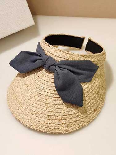 Straw Sun Visor Hat with Bow - SHExFAB