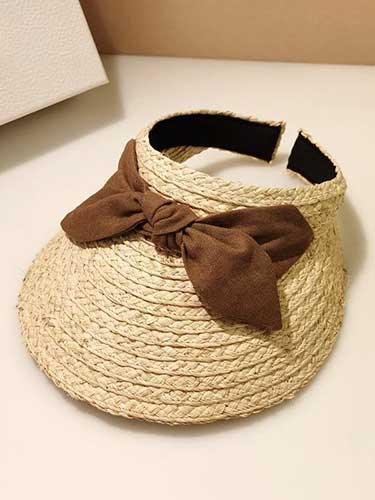 Straw Sun Visor Hat with Bow - SHExFAB