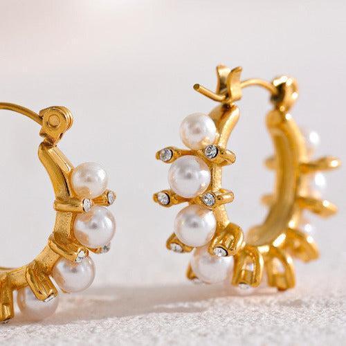 Stud Imitation Pearl Hoop Earrings - SHExFAB