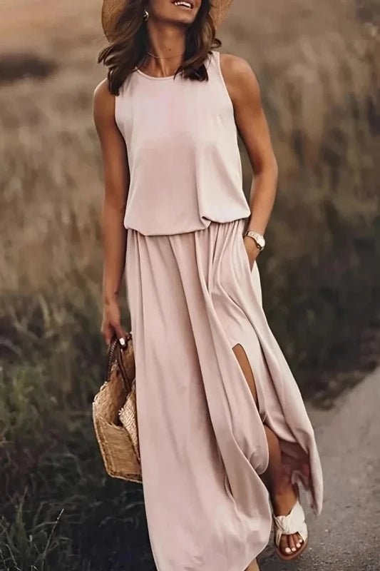 Summer Sleeveless Loose Fit Casual Long Slit Dress - SHExFAB