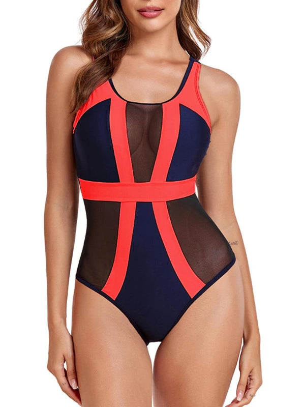 Tank Sleeve Mesh Patchwork One Piece Swimsuit - SHExFAB