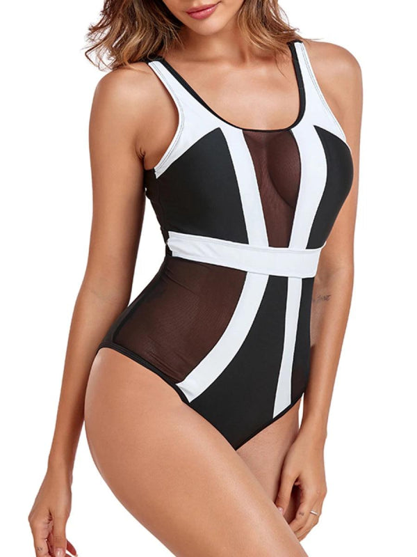 Tank Sleeve Mesh Patchwork One Piece Swimsuit - SHExFAB