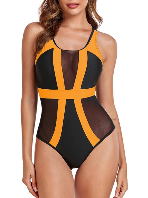 Tank Sleeve Mesh Patchwork One Piece Swimsuit - SHExFAB