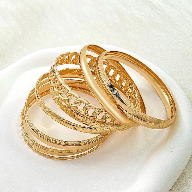 Textured Chain 10 Pcs Fashion Bangles Set - SHExFAB