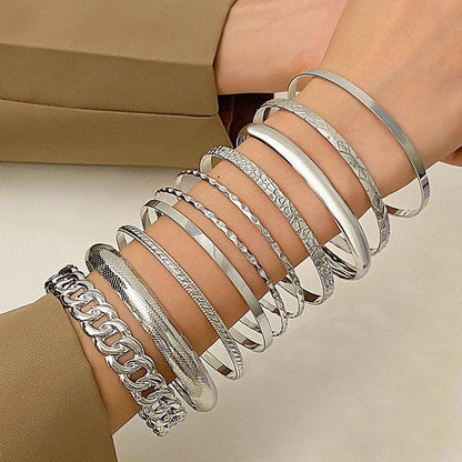 Textured Chain 10 Pcs Fashion Bangles Set - SHExFAB