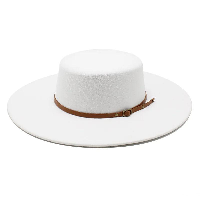 Thin Belt Wide Brim Flat Top Felt Jazz Hat - SHExFAB