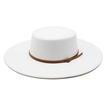 Thin Belt Wide Brim Flat Top Felt Jazz Hat - SHExFAB