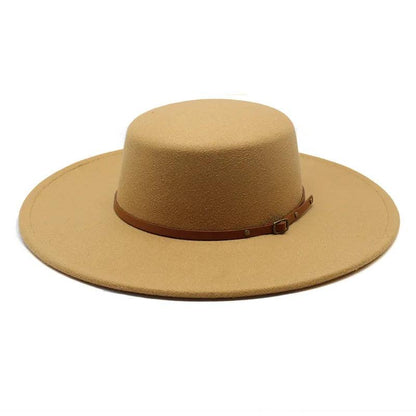 Thin Belt Wide Brim Flat Top Felt Jazz Hat - SHExFAB