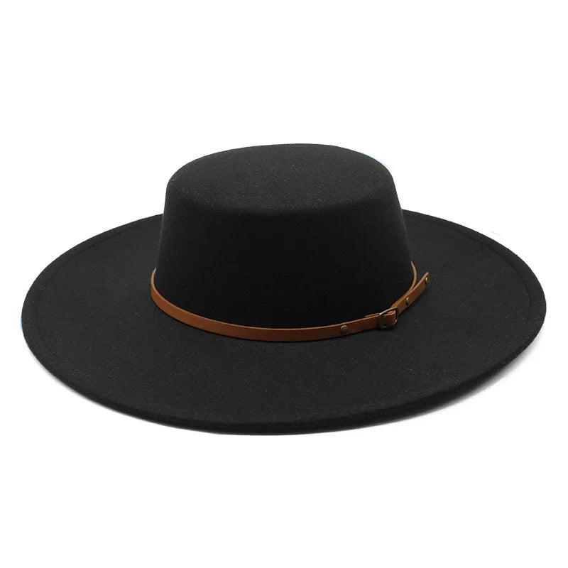 Thin Belt Wide Brim Flat Top Felt Jazz Hat - SHExFAB