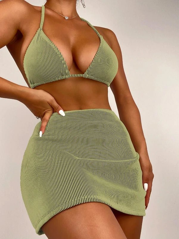 Three Piece Bikini Set with Mini Skirt Set - SHExFAB