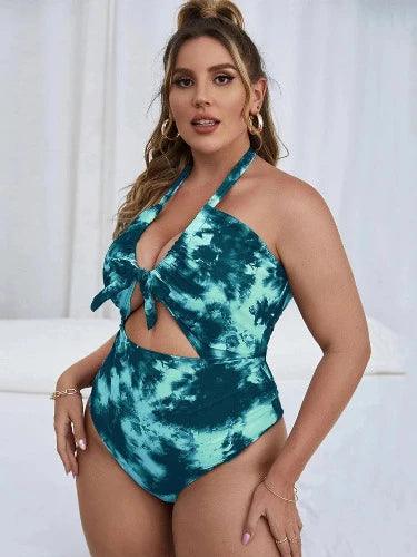 Tie - Dye Cut Out Curvy Monokini Swimsuit - SHExFAB