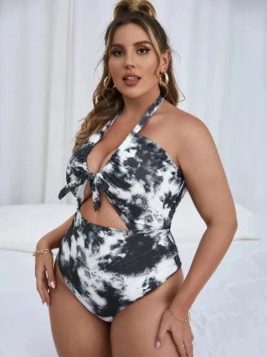 Tie - Dye Cut Out Curvy Monokini Swimsuit - SHExFAB