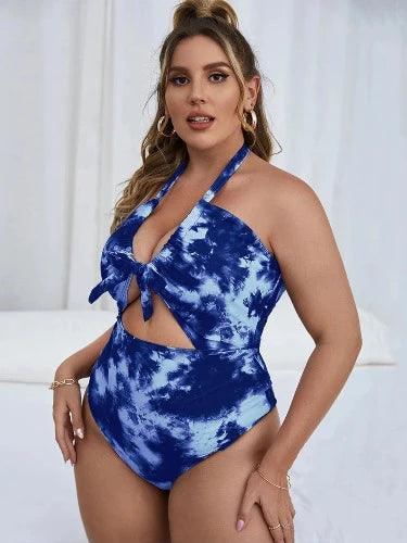 Tie - Dye Cut Out Curvy Monokini Swimsuit - SHExFAB