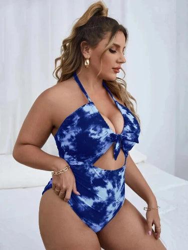 Tie - Dye Cut Out Curvy Monokini Swimsuit - SHExFAB