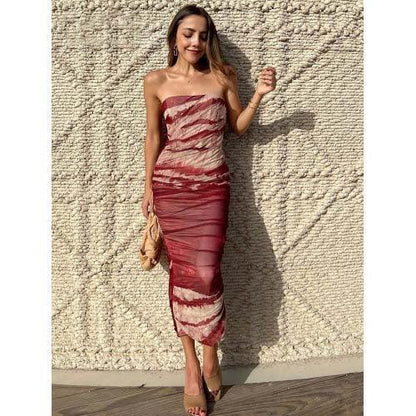 Tie Dye Maroon Tulle Bodycon Dress - SHExFAB