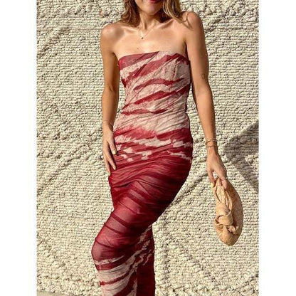 Tie Dye Maroon Tulle Bodycon Dress - SHExFAB