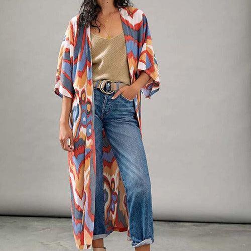 Tie - Dye Pattern Kimono Bikini Cover Up Robe - SHExFAB