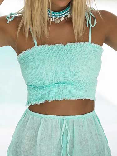 Tie - Up Sleeve Ruched Beach Tube Top - SHExFAB