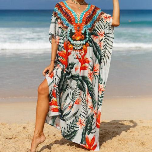 Tropical Floral Swimsuit Cover Up Kaftan - SHExFAB