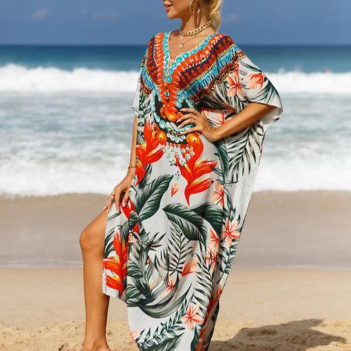 Tropical Floral Swimsuit Cover Up Kaftan - SHExFAB